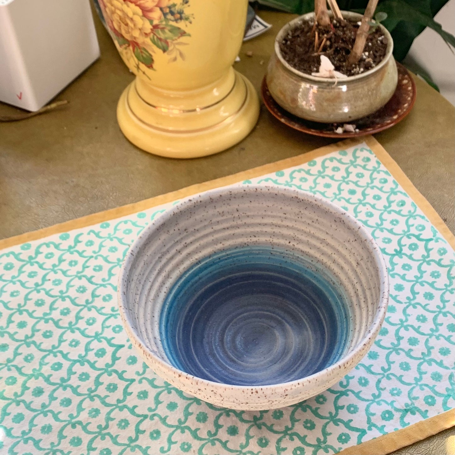 Blue and White Wheel Thrown Ramen Bowl