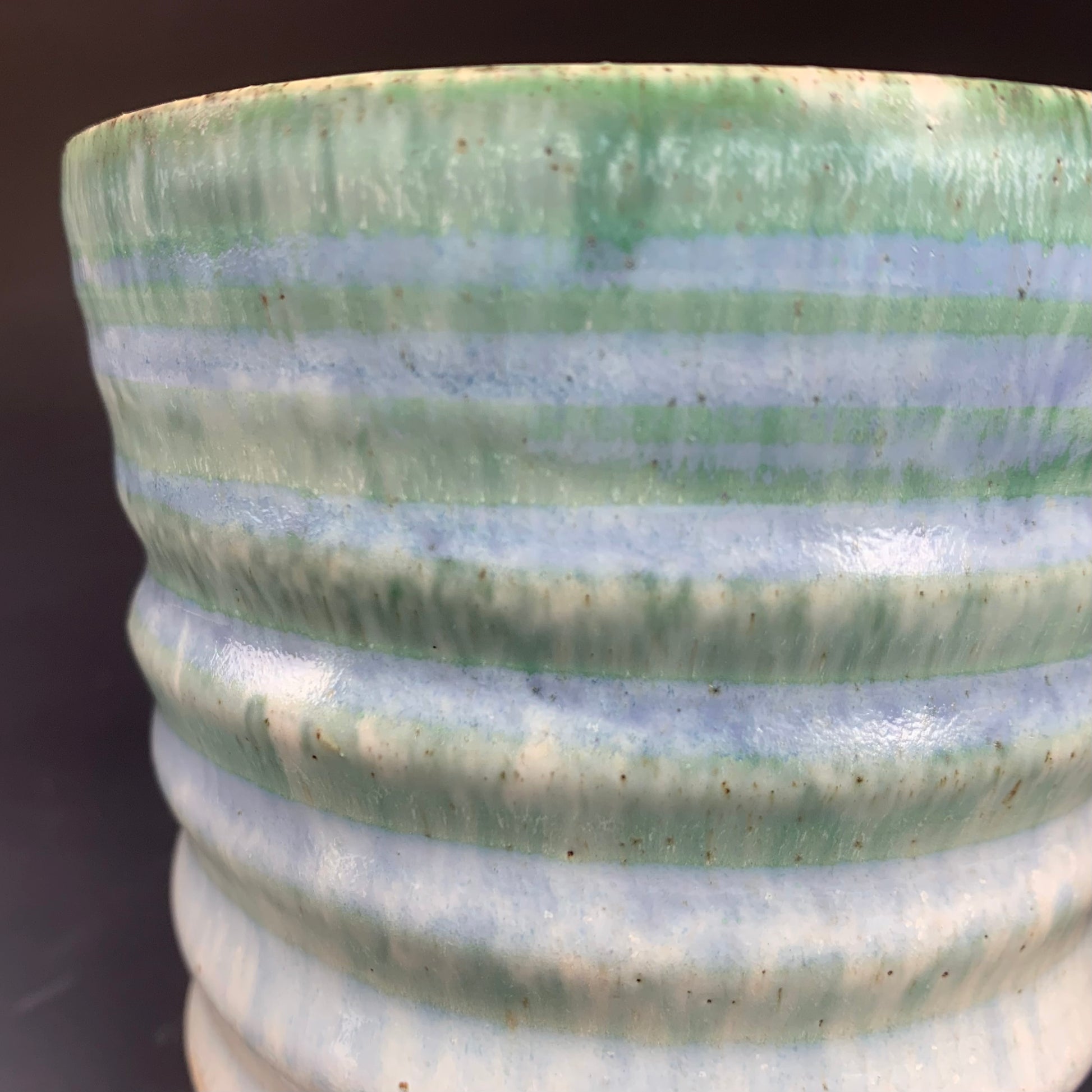 Detail of glaze color variation, Blue and White Wheel Thrown Cup