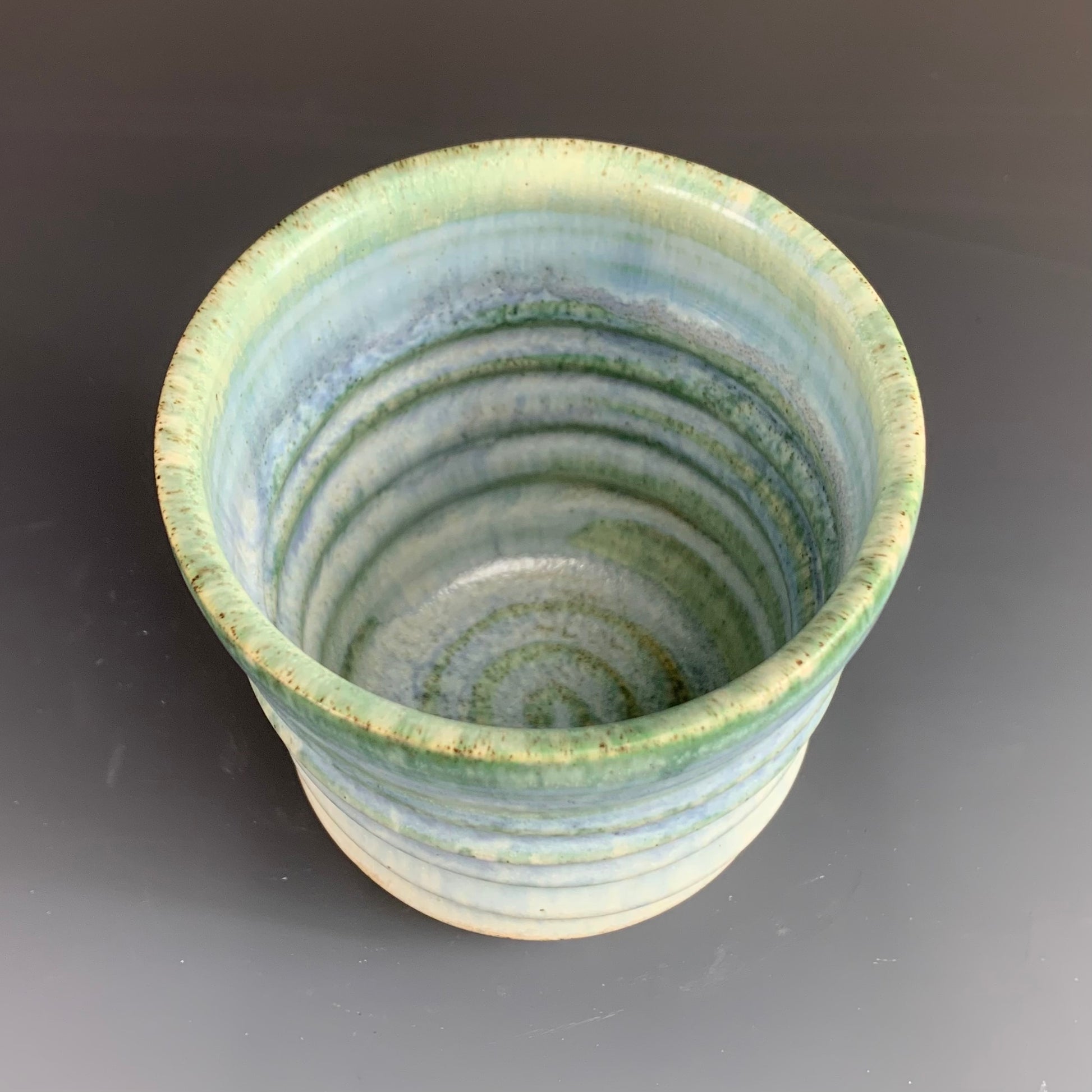 Above view of Blue and White Wheel Thrown Cup