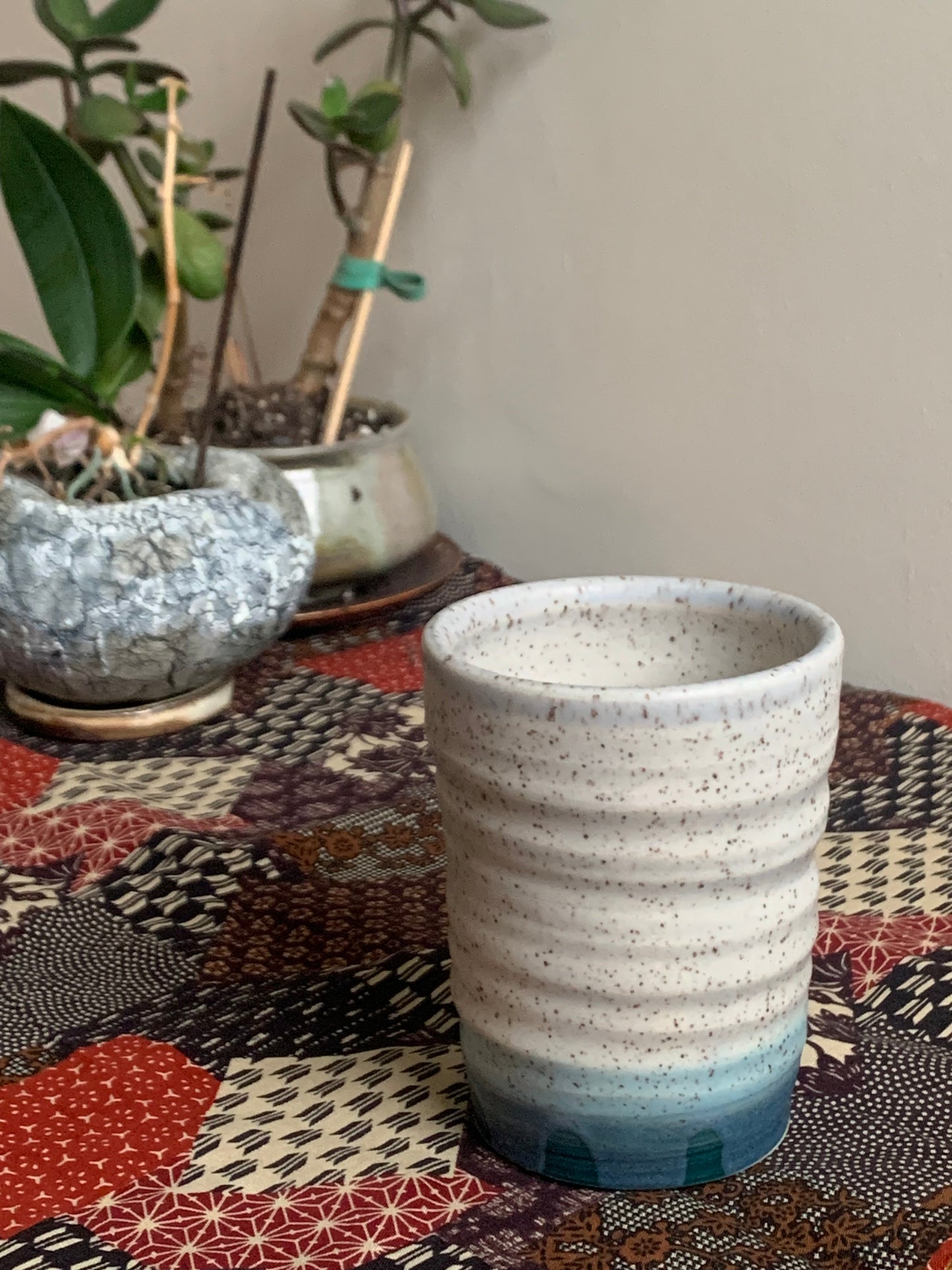 Blue and White Wheel Thrown Tumbler