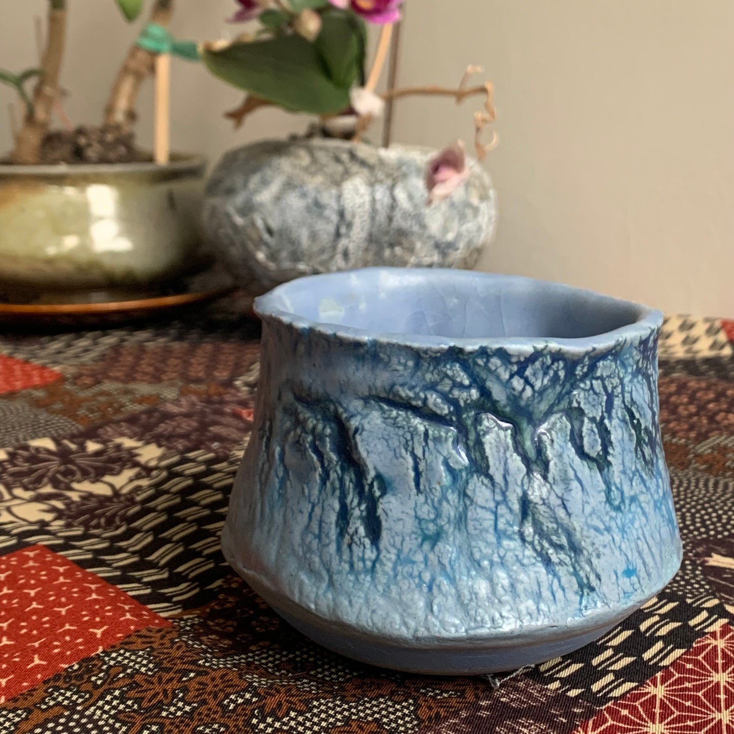 Blue Handbuilt Topographical Cup