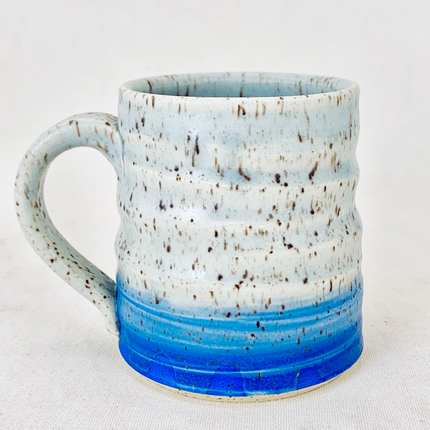Blue and White Wheel Thrown Mug