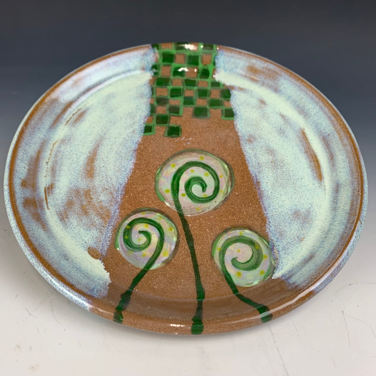 Green and White Oribe Plate