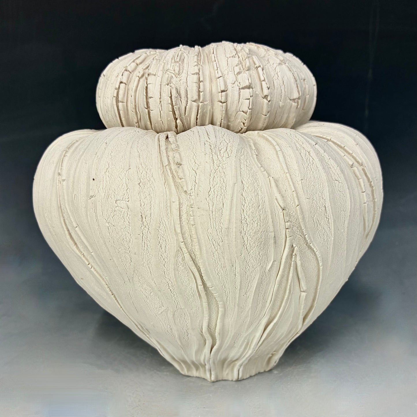 Textured ceramic vase on a gradient background